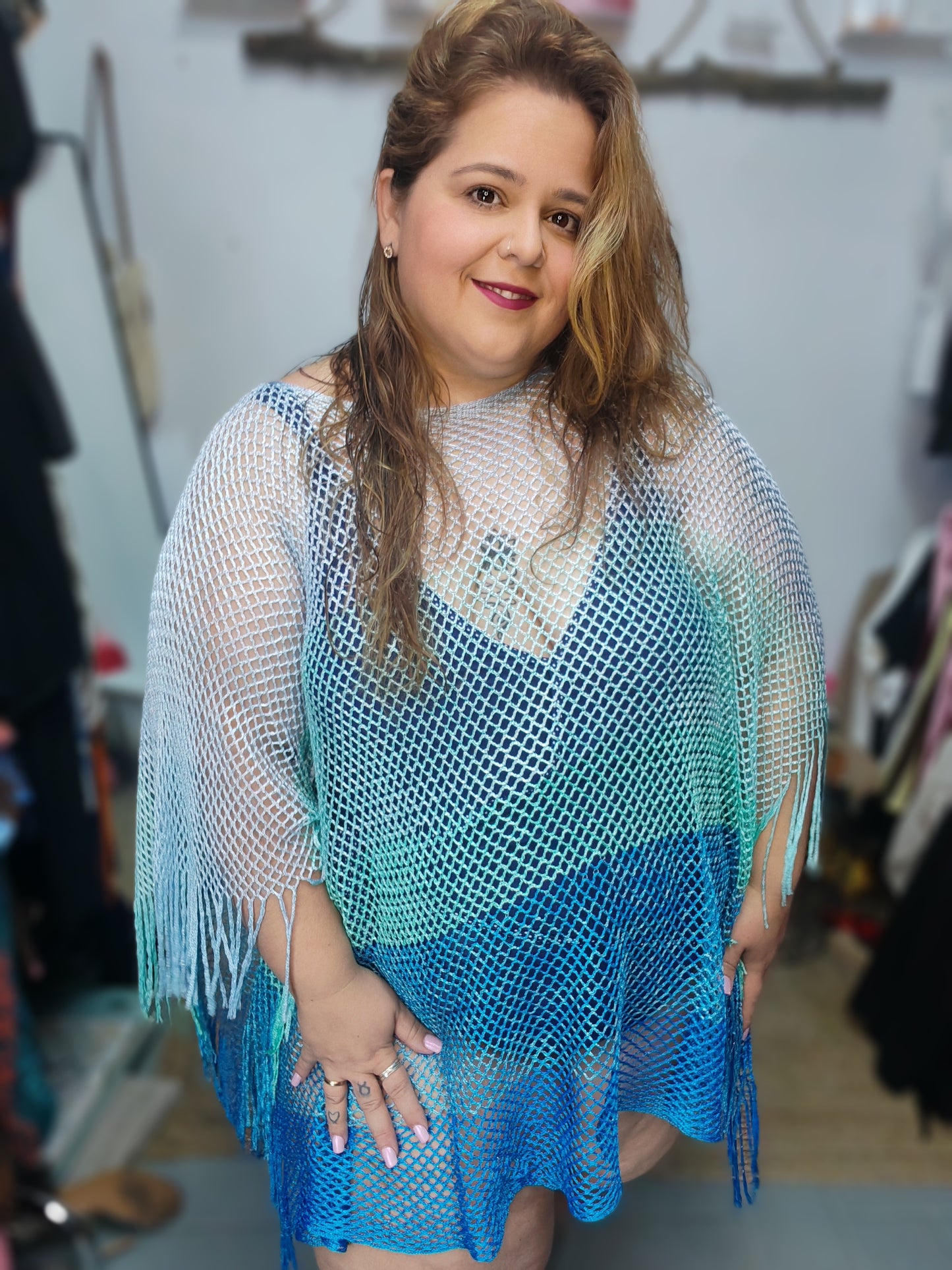 Kimono playero flecos