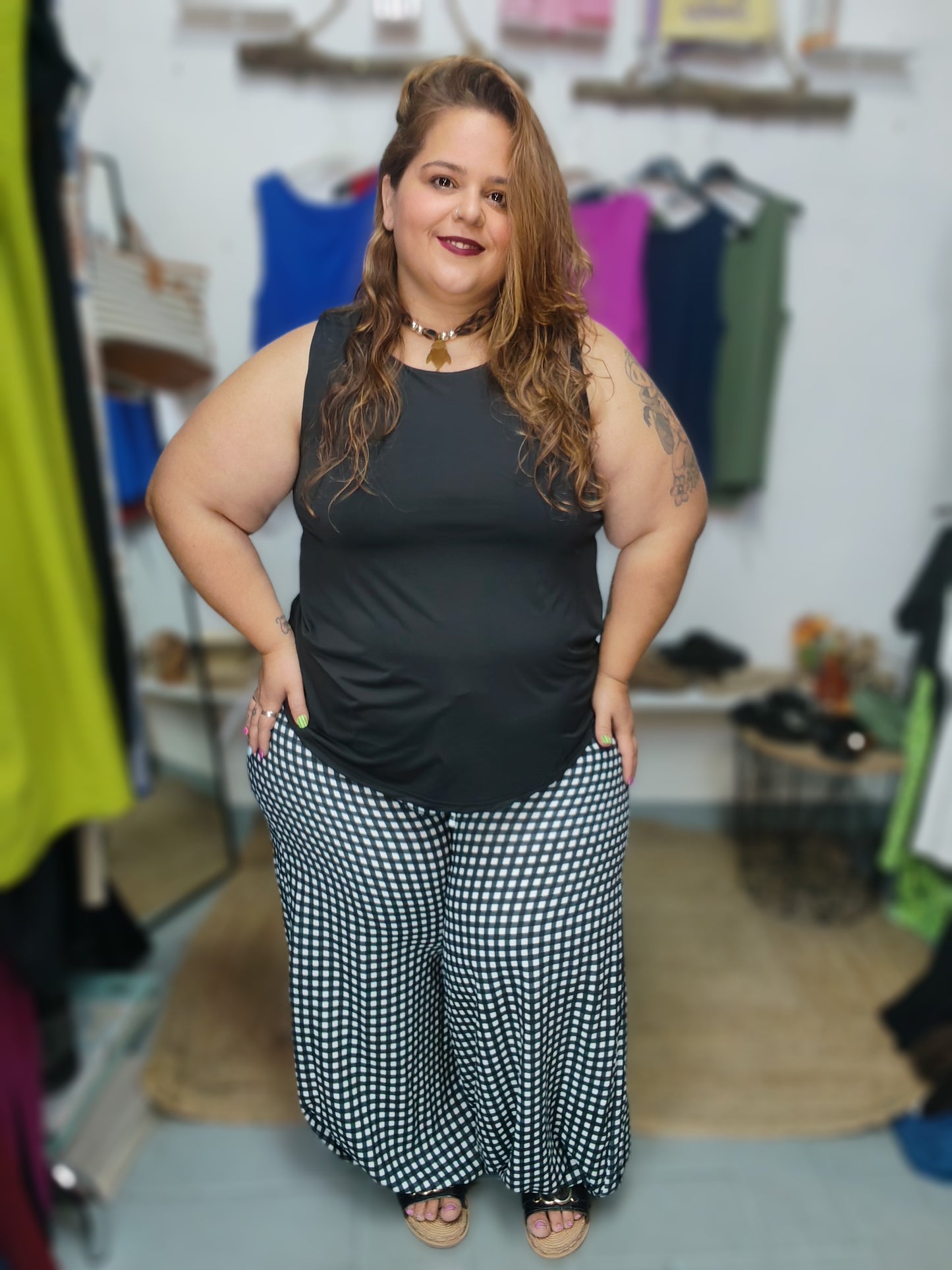 Pantalon Vichy sin bolsillos